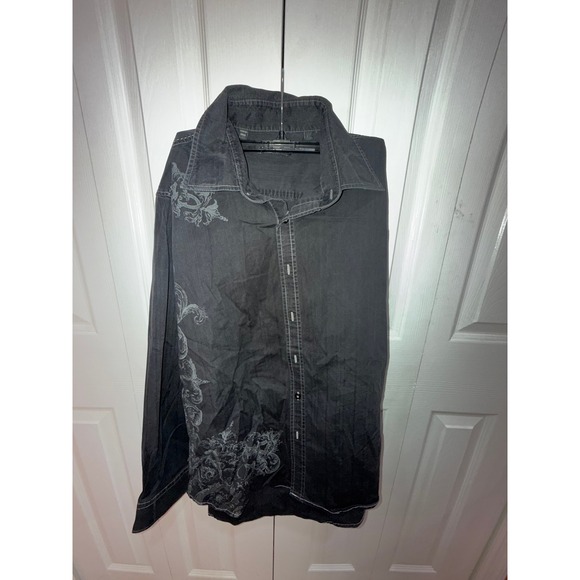 7 Diamonds Men's Black Button Up Long Sleeve Shirt Floral Embellished L - Picture 1 of 4